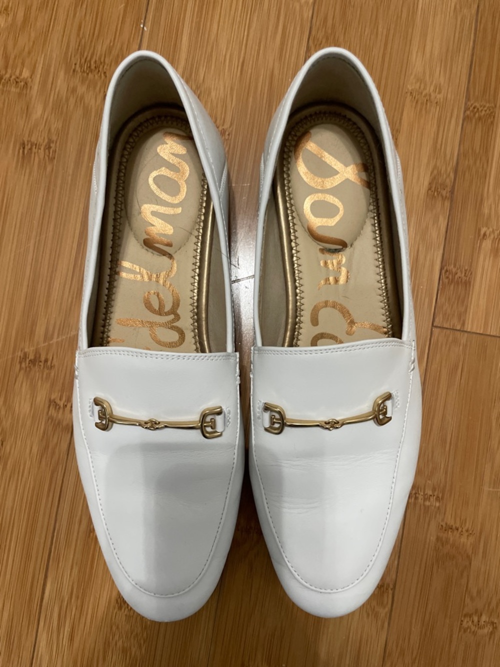 Sam Edelman White Leather Gold Bit Loafers